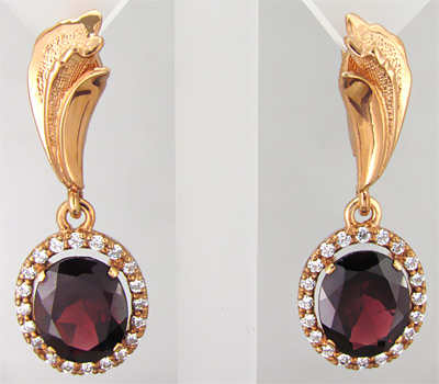 Серебро 925 Серьги с родолитами гранатами и кубиком циркония