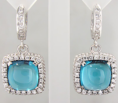 Серебро 925 Cерьги с топазами-кабошонами и кубиком циркония