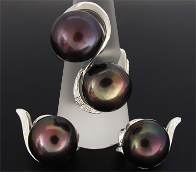 Серебро 925 Комплект с крупным таитянским жемчугом