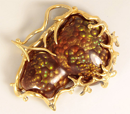 Золото Кулон с мексиканским огненным агатом