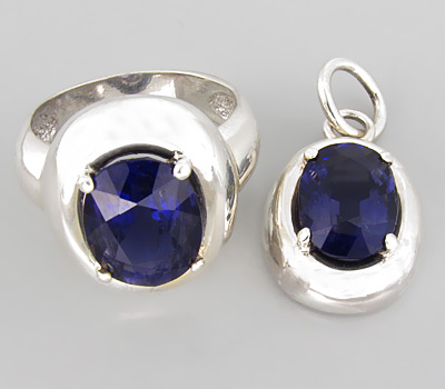 Серебро 925 Комплект (кольцо + кулон) с иолитами