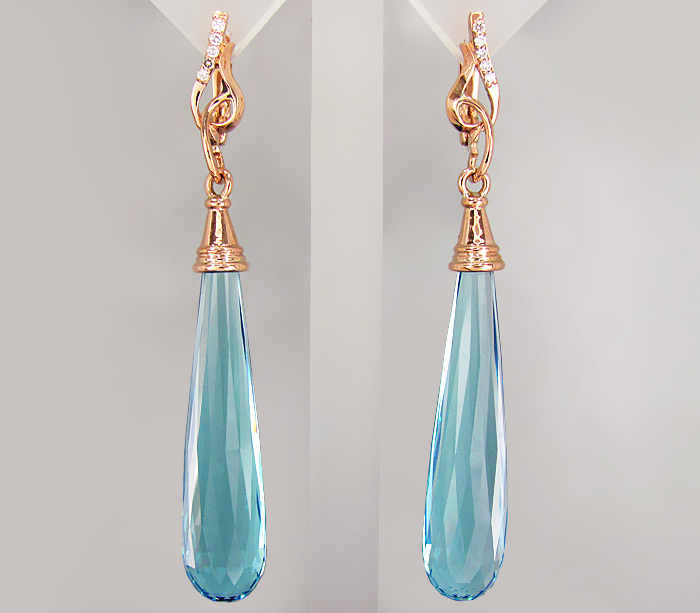 Золото Cерьги с великолепными топазами-бриолетами и бриллиантами