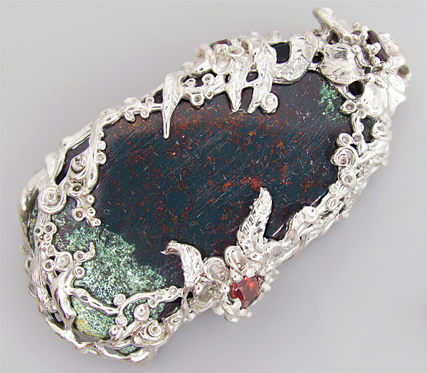 Серебро 925 Кулон с гелиотропом и гранатами