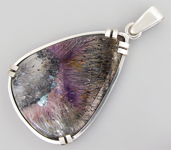 Серебро 925 Кулон с крупным турмалиновым кварцем с включением аметиста