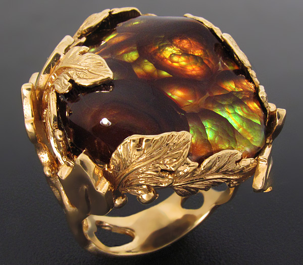 Золото Кольцо с мексиканским огненным агатом