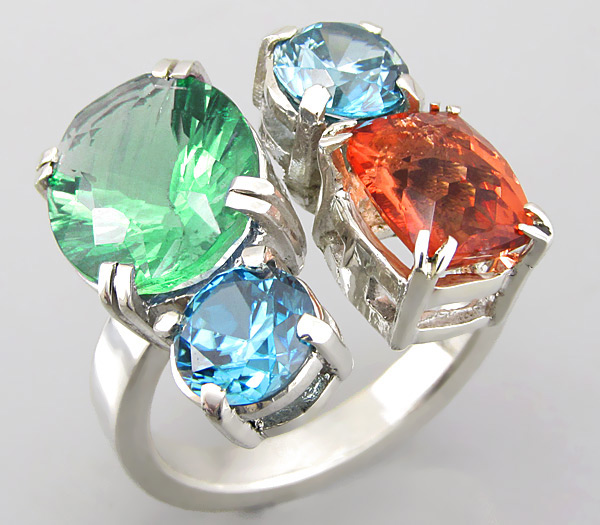 Серебро 925 Кольцо с флюоритами и цирконами