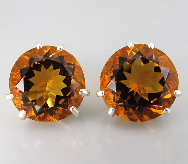 Серебро 925 Пусеты с великолепными цитринами