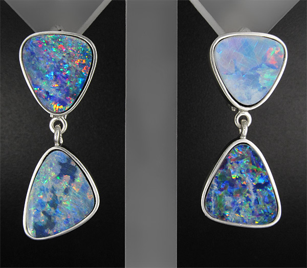 Серебро 925 Серьги с австралийскими дублет опалами