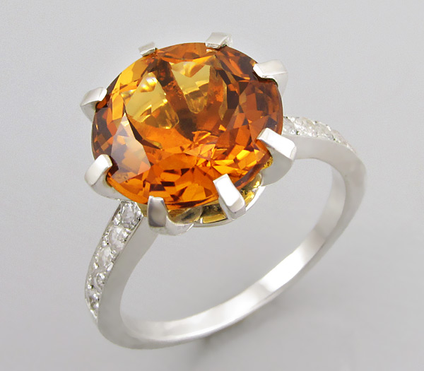 Серебро 925 Кольцо с цитрином и бесцветными сапфирами