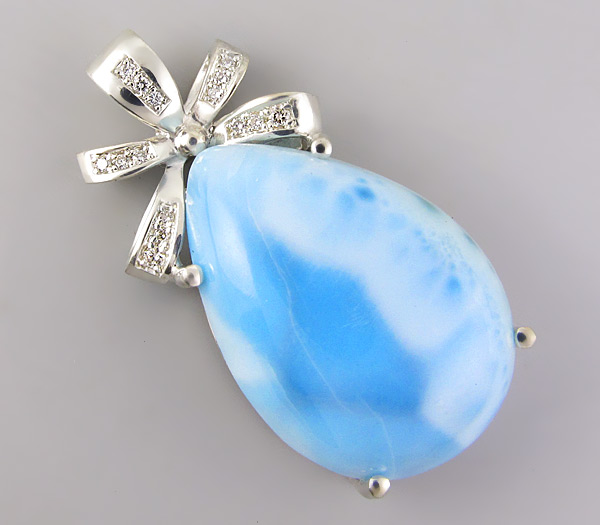 Серебро 925 Кулон с ларимаром и бриллиантами