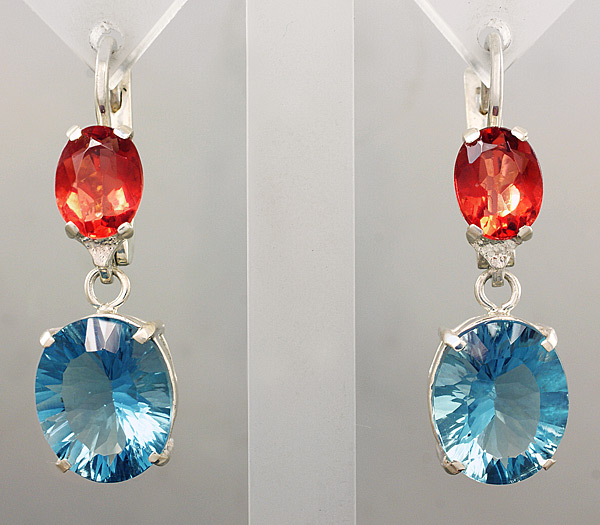 Серебро 925 Серьги с сине-зелеными и красно-оранжевыми флюоритами