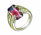 Кольцо с превосходным арбузным турмалином и бриллиантами