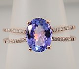 Кольцо с чистейшим танзанитом и бриллиантами