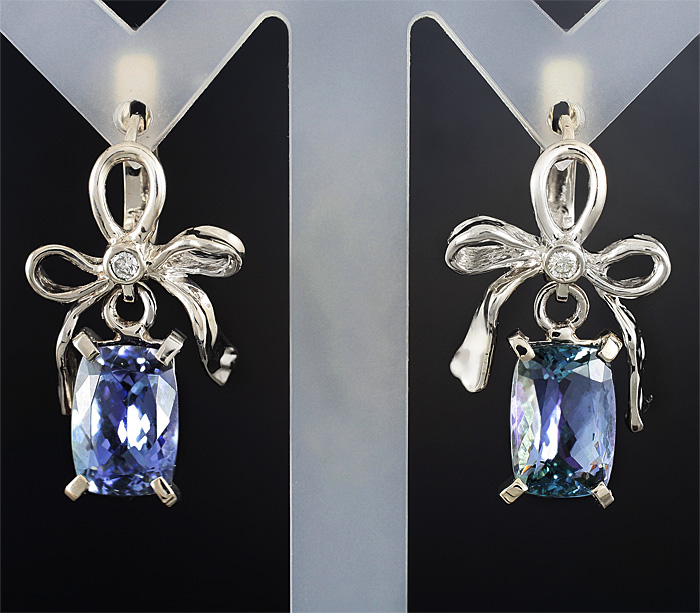 Золото Серьги с парой полихромных танзанитов и бриллиантами