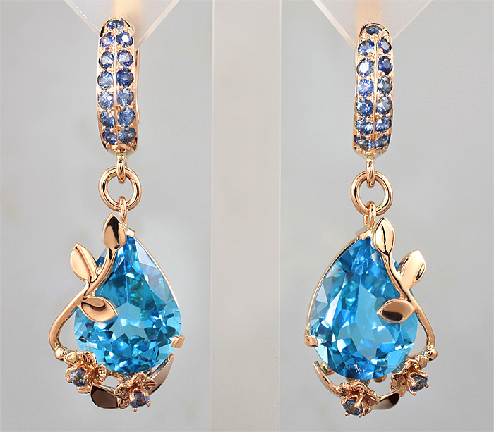 Золото Серьги с топазами и синими сапфирами