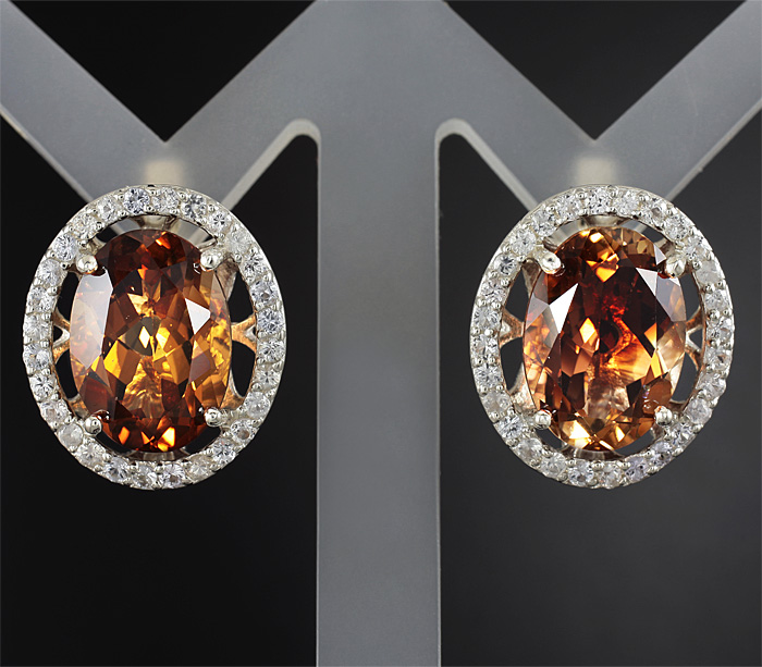 Серебро 925 Cерьги с империал топазами и лейкосапфирами