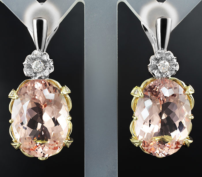 Золото Серьги с чистейшими крупными морганитами и бриллиантами