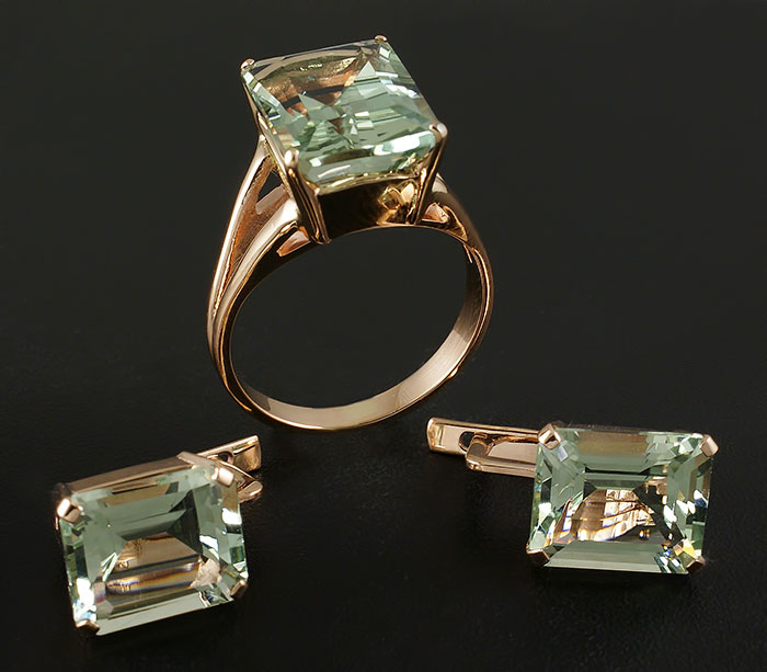 Золото Комплект с зелеными аметистами
