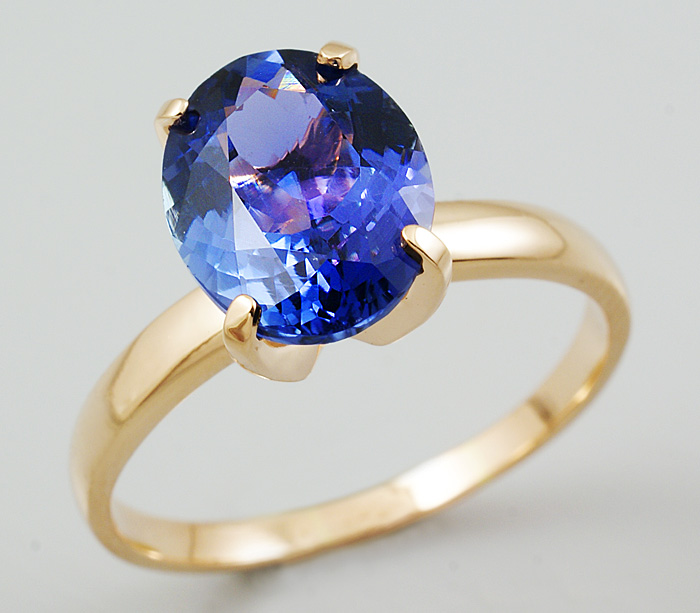 Золото Кольцо с полихромным танзанитом