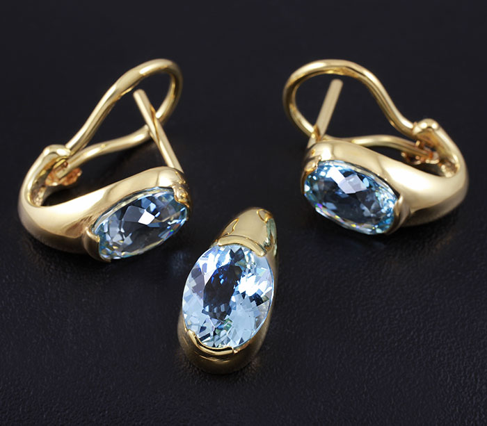 Золото Комплект с аквамаринами