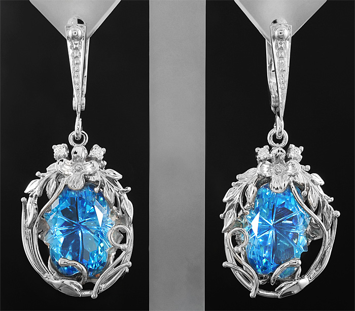 Золото Серьги с топазами авторской огранки и бриллиантами