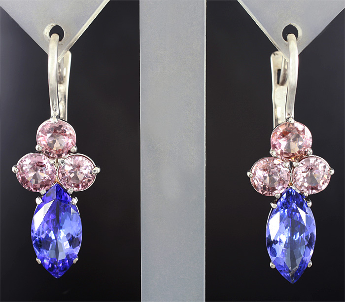 Золото Серьги с танзанитами и цирконами