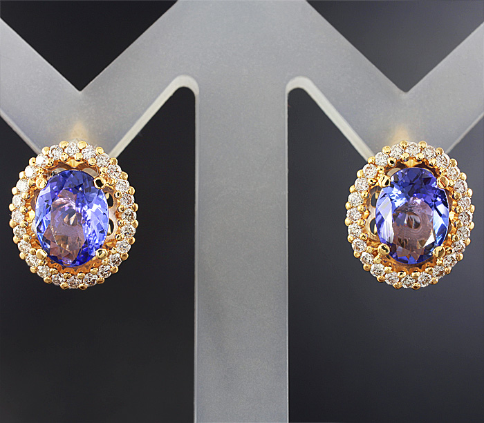 Золото Серьги с танзанитами и бриллиантами