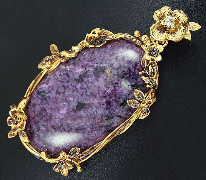 Серебро 925 Кулон с чароитом и бесцветным цирконом