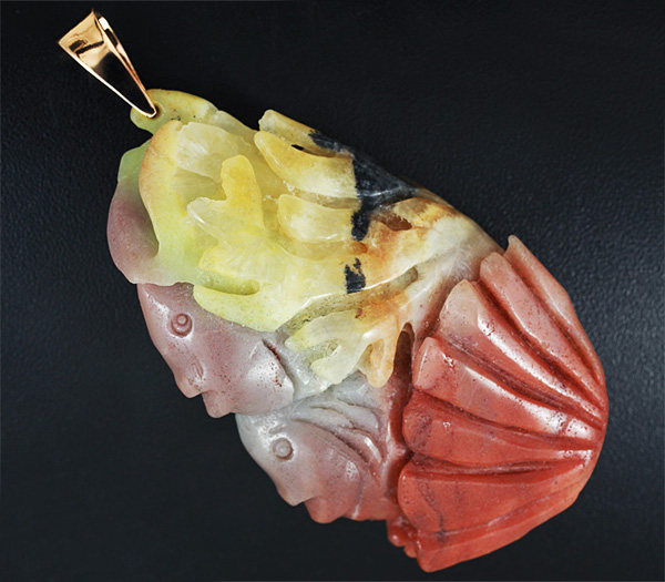 Золото Кулон с миниатюрой "Подводный мир" из цельного куска амазонита
