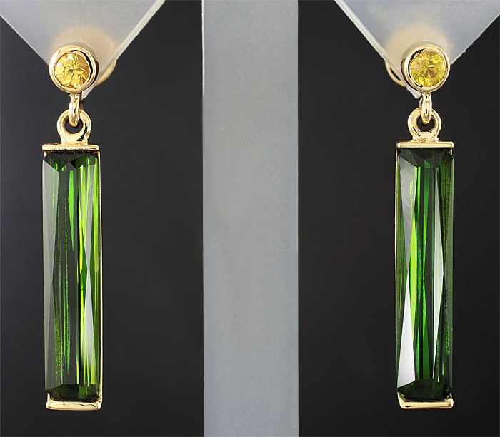 Золото Cерьги с неоново-зелеными турмалинами и желтыми сапфирами