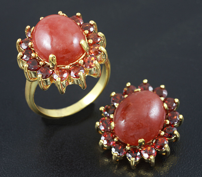 Серебро 925 Комплект с красным нефритом и гранатами