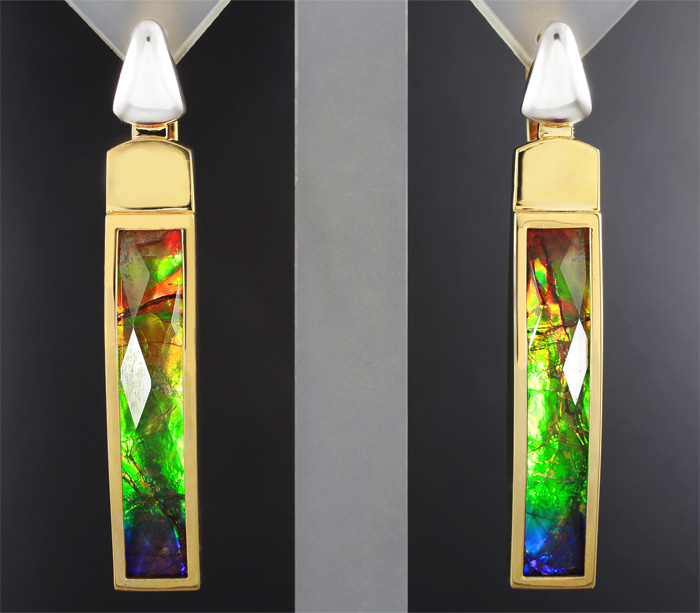 Золото Серьги с триплетами аммолита аммонита