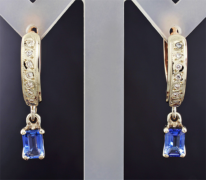 Золото Серьги с синими сапфирами