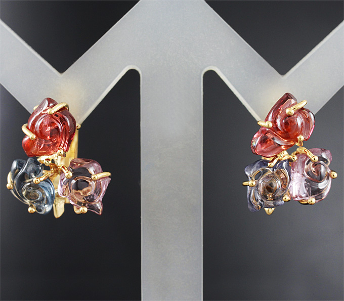 Золото Серьги с разноцветными шпинелями