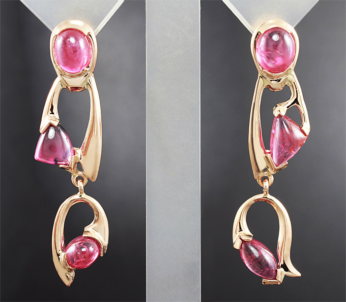 Золото Серьги с пурпурно-розовыми сапфирами