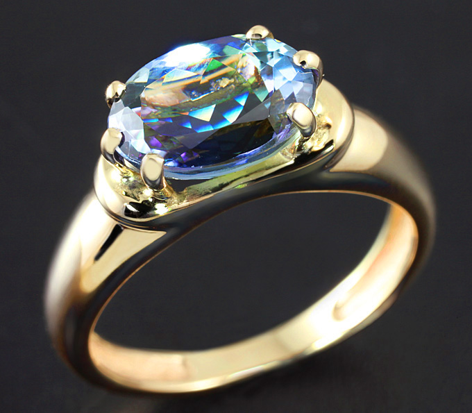Золото Кольцо с полихромным цоизитом
