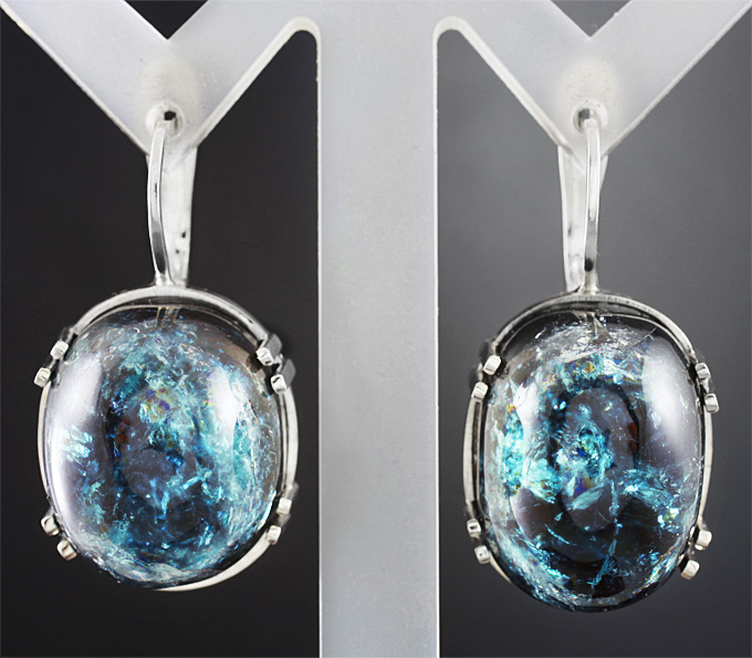 Серебро 925 Серьги с индиголит турмалинами на шерле