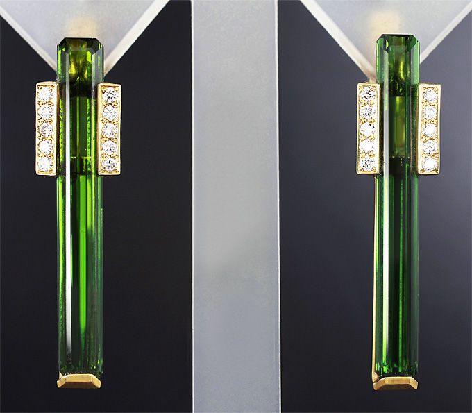 Золото Серьги с зелеными турмалинами и бриллиантами