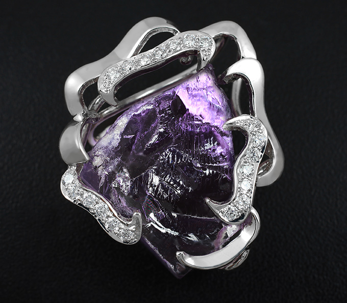 Серебро 925 Кулон с необработанным аметистом и бриллиантами