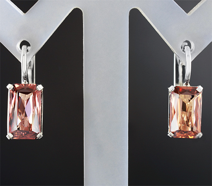 Серебро 925 Серьги с оранжевыми цирконами