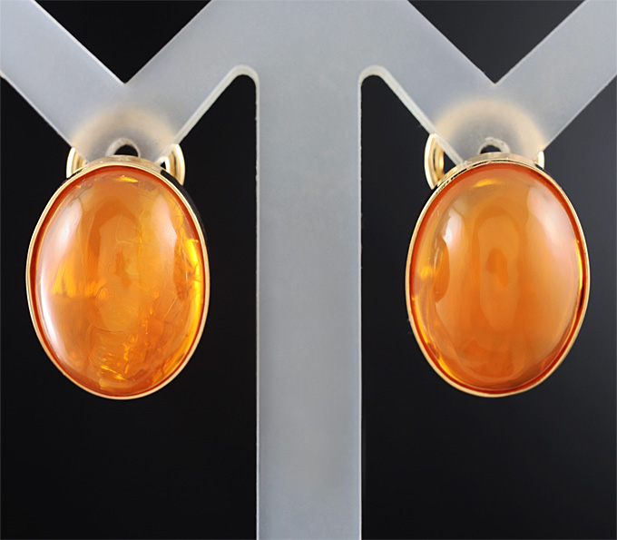 Золото Серьги с бразильскими огненными опалами