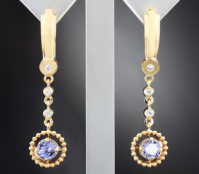 Золото Серьги с танзанитами и бриллиантами