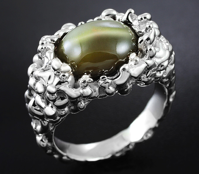 Серебро 925 Кольцо c крокидолитом с эффектом «кошачьего глаза»