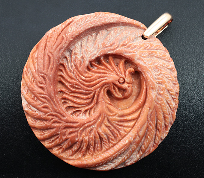 Золото Кулон с камеей «Феникс» из цельного куска яшмы