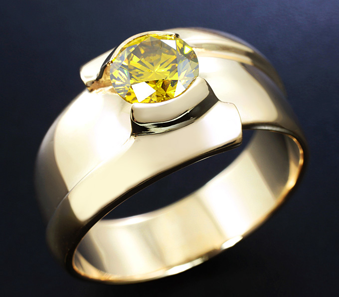 Золото Кольцо с желтым бриллиантом