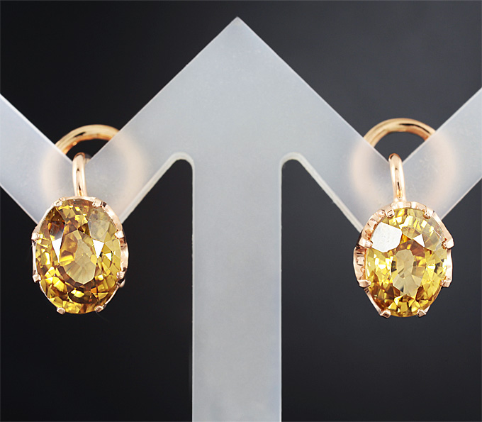 Золото Серьги с золотистыми цирконами