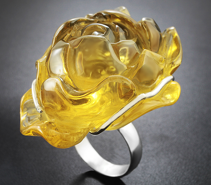 Серебро 925 Кольцо c «розой» из цельного резного цитрина