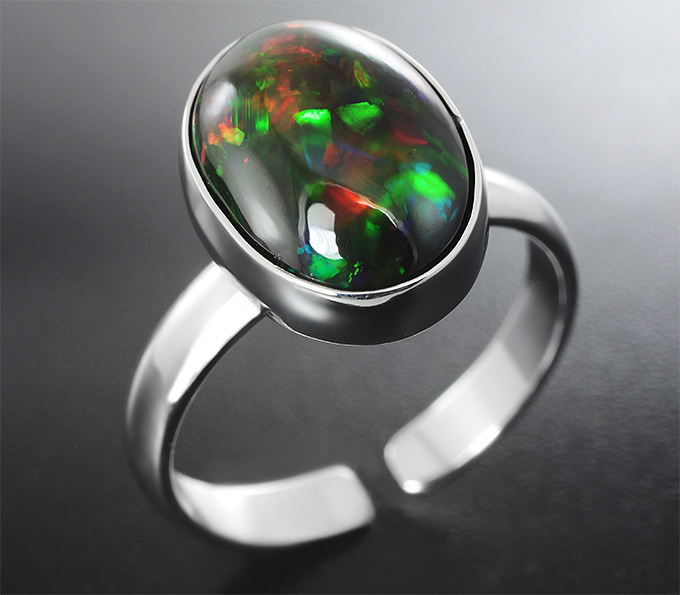 Серебро 925 Кольцо c кристаллическим черным опалом