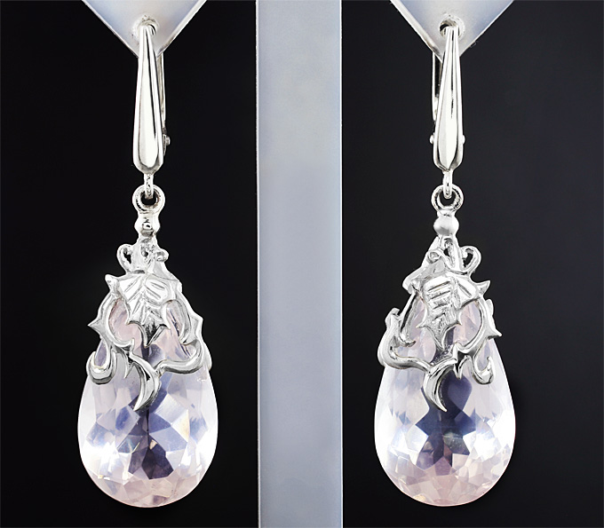 Серебро 925 Серьги с розовым кварцем