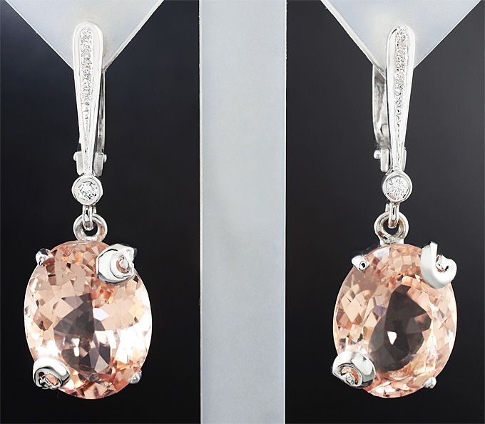 Золото Серьги с морганитами и бриллиантами